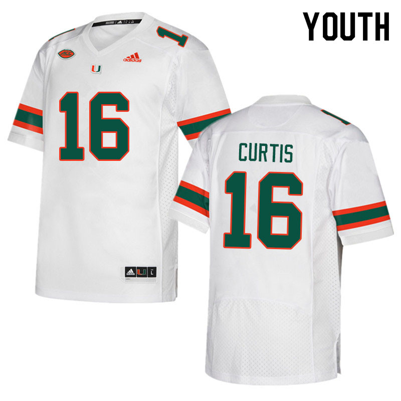 Youth #16 Malik Curtis Miami Hurricanes College Football Jerseys Sale-White - Click Image to Close
